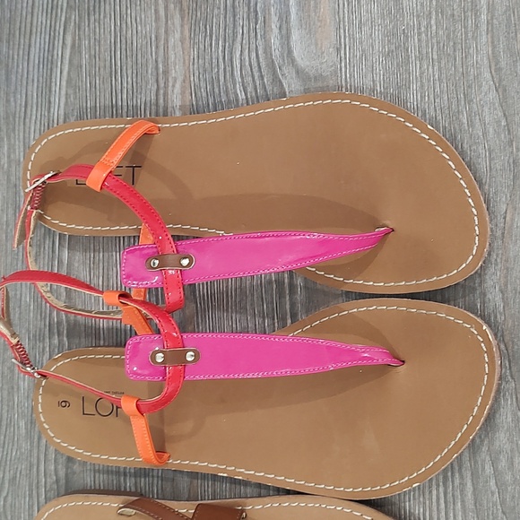 2 For 1 Ann Taylor LOFT Sandals New Brown Flip Flops Pink Orange Red Sandals 6 - Picture 11 of 15